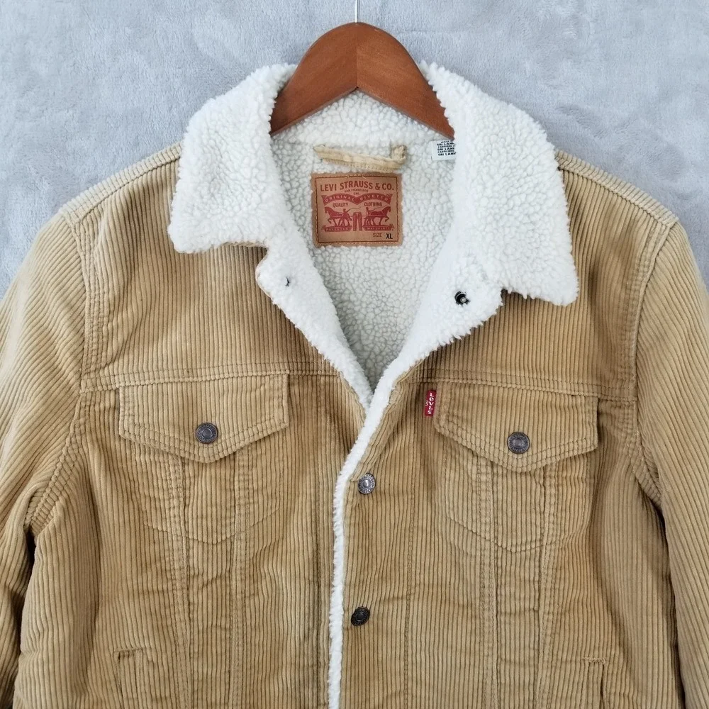 Levis Jacket Kids XL Tan Cotton Corduroy Sherpa Lined‎ Trucker Sherpa Lined
